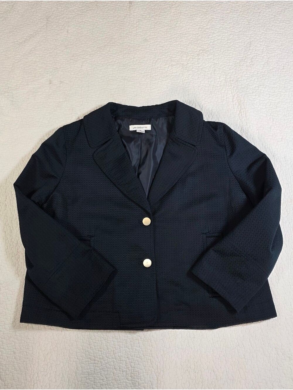 Liz Claiborne Navy Blue Texture Inverted Pleat Blazer Jacket